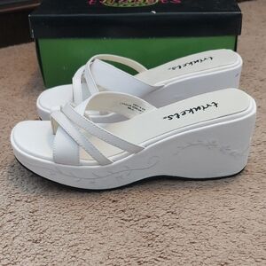 White Floral Embossed Wedge Sandals